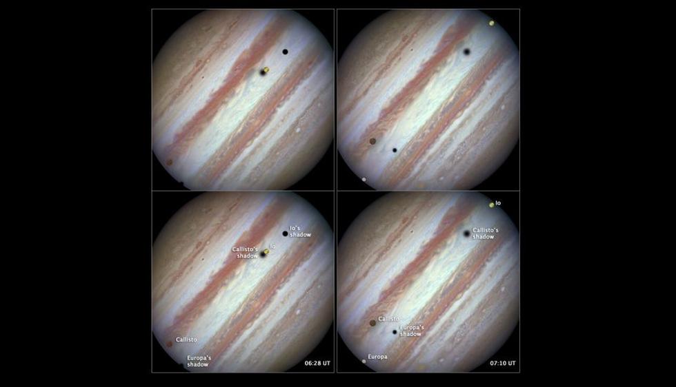 El telescopio espacial Hubble de la NASA capturó la rara ocurrencia de 3 de las mayores lunas de Júpiter. (NASA/Hubble)