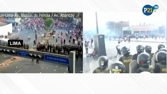 Disturbios en la Av Abancay entre los Manifestantes y la Policía