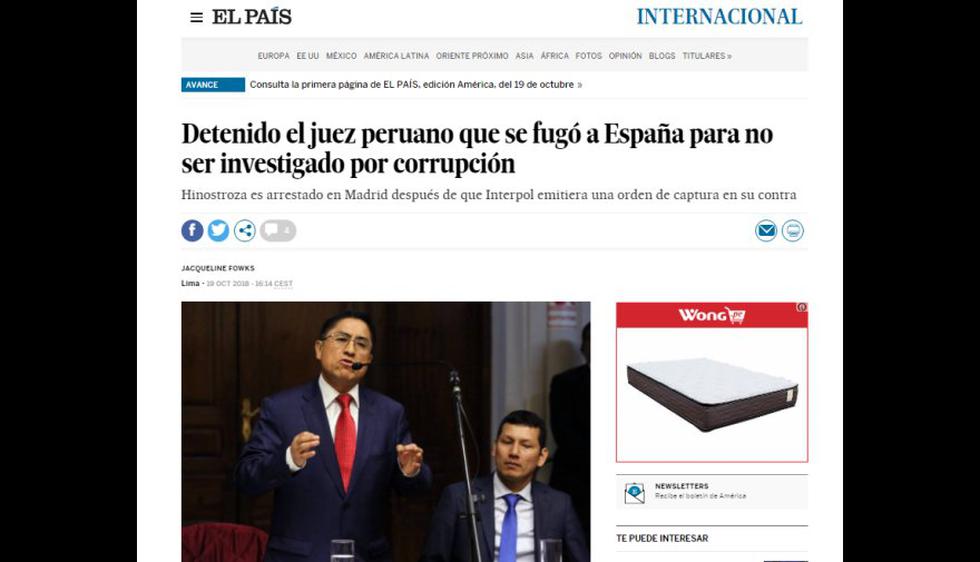 El País de España señala que fue detenido el juez peruano que fugó a España para no ser investigado. (Foto: captura de pantalla)