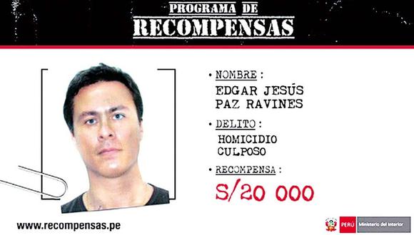 En el año 2018, el Ministerio del Interior ofreció 20 mil soles de recompensa por Edgar Paz Ravines. (Foto: Mininter)