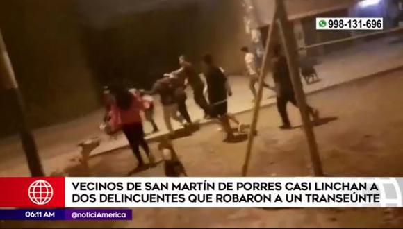 Vecinos casi linchan a dos delincuentes que robaron en San Martín de Porres. (Captura/AméricaTV)