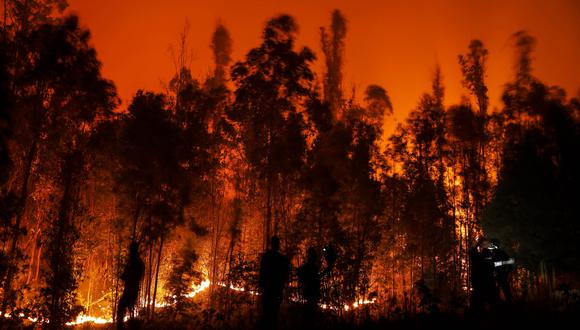 Personas combaten un incendio en Purén, Región de la Araucanía, Chile, el 4 de febrero de 2023. (Foto: JAVIER TORRES / AFP)