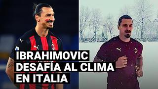Zlatan Ibrahimovic soporta el frío y la nieve en Milan con polo y short 