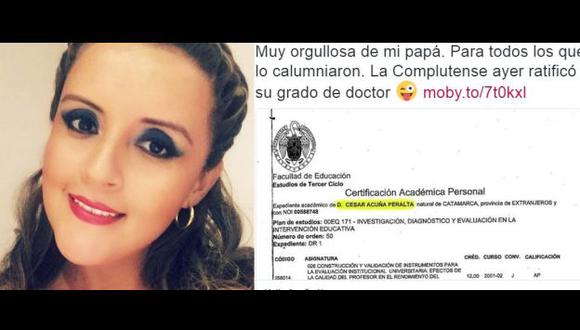 César Acuña: Complutense aclaró que documento que difundió hija del excandidato no ratifica su grado de doctor. (Perú21)