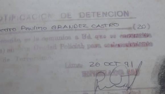 Pedro Grández firmó el acta de su detención en 1991.
