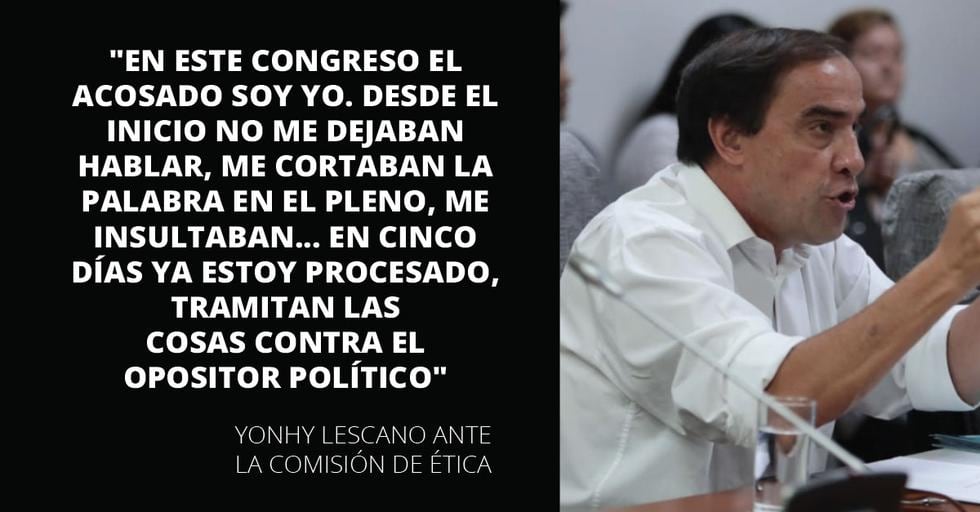 Estas son las frases de Yonhy Lescano ante la comisión de Ética por denuncia de acoso sexual. (Perú21)