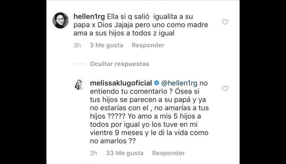 Melissa Klug defiende a su hija ante impertinente comentario en Instagram. (Instagram)