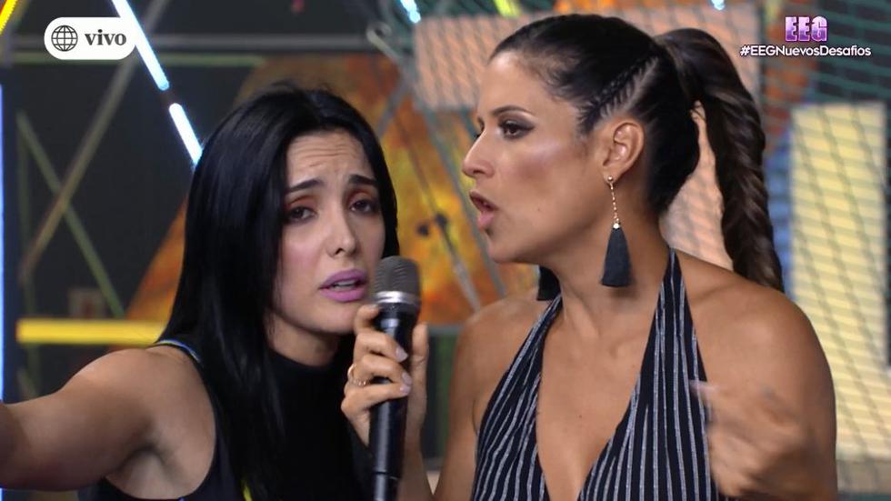 Karen Dejo y Rosángela Espinoza tuvieron intercambio de palabras en pleno programa de Esto es guerra'.  (Fotos: América TV)