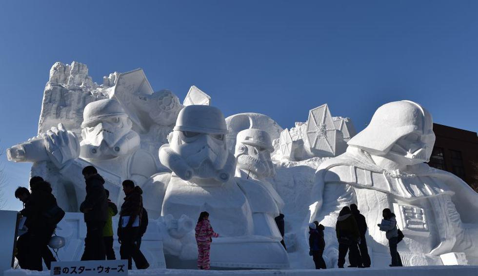 Esculturas de Star Wars en el festival de figuras de nieve. (AFP)