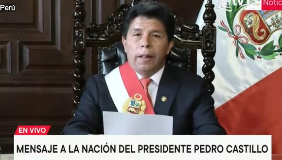 Pedro Castillo el día que leyó el mensaje con el que anunció el ilegal cierre del Congreso, el 7 de diciembre del 2022. (Foto: TV Perú)