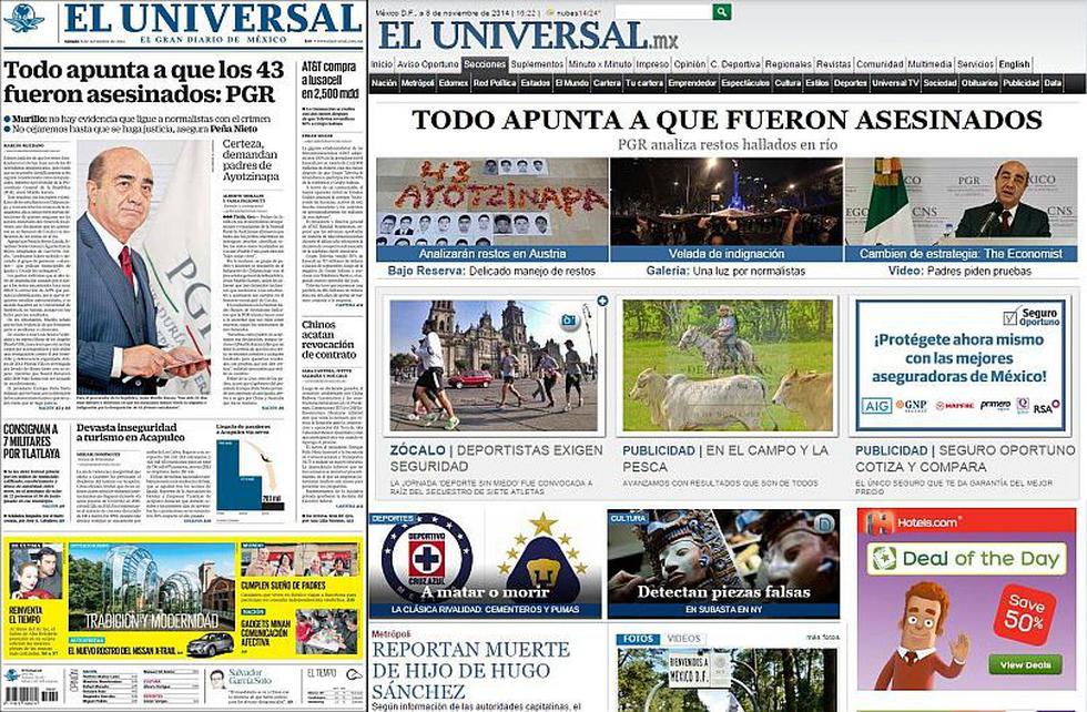 Así reaccionó la prensa mexicana por el asesinato de los 43 estudiantes en Iguala. (Diario El Universal de México)