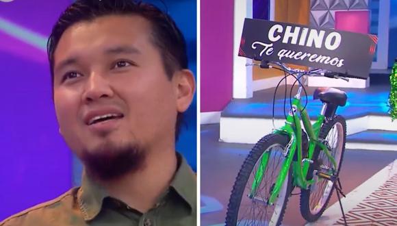 El ‘Chino’ de “En Boca de Todos” recibió una emotiva sorpresa poco después de reportar el robo de su bicicleta. (Foto: captura América TV).