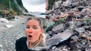 ¡Casi no la cuenta! Joven se salva de ser aplastada por desplazamiento de rocas y el momento se hace viral en TikTok