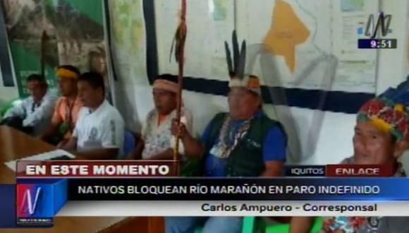 Nativos bloquearon el río Marañon con barcazas como parte de paro indefinido en Loreto. (Captura de video)