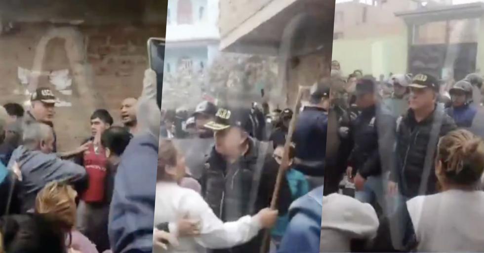 Daniel Urresti se golpea el pecho, encara y tira gorra de joven en enfrentamiento con informales en Los Olivos. (Canal N)