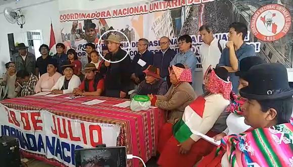 AZUZADOR. Lucio Ccallo, ligado al Movadef, anunció más marchas.  Las protestas siguen siendo organizadas por la CNUL, que está integrada por la ANP, organismo integrado por Nuevo Perú y otras agrupaciones de izquierda. (Foto: Captura de video)