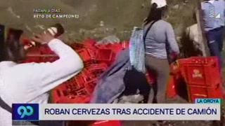 Junín: Camión que transportaba más de 2 mil cajas de cervezas se despistó en La Oroya [Video]