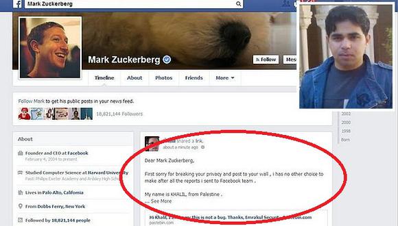 Reportó el error en la cuenta de Mark Zuckerberg. (Internet)