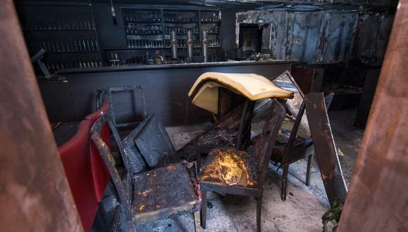 Un restaurante turco incendiado en Chemnitz, Alemania oriental, el 18 de octubre de 2018. (Foto de Hendrik Schmidt / dpa / AFP)