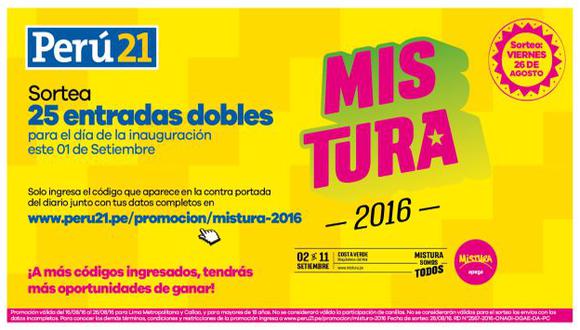 Perú21 tiene 25 entradas dobles para la inauguración de Mistura 2016 y que sorteará entre sus electores.