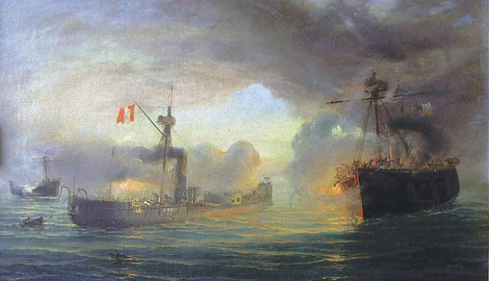Combate naval de Angamos, óleo de Thomas Somerscales.
