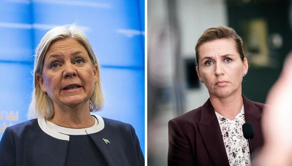 La primera ministra danesa, Mette Frederiksen y su homóloga sueca, Magdalena Andersson, señalaron su molestia sobre lo sucedido con el gaseoducto ruso. (Foto de EMIL HELMS / Jonathan NACKSTRAND / AFP