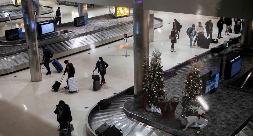 Los viajeros reclaman su equipaje en el Aeropuerto Metropolitano del Condado de Wayne de Detroit, en medio de la pandemia de la enfermedad del coronavirus, en Romulus, Michigan, EE.UU. (REUTERS / Emily Elconin).