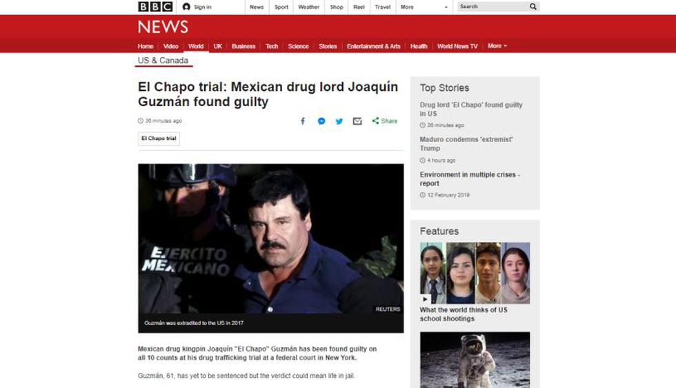 Un jurado de Nueva York declaró culpable de todos los cargos a "El Chapo" Guzmán. (Foto: BBC)