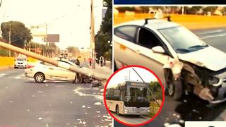Chorrillos: Taxi derriba poste y genera caos vehicular
