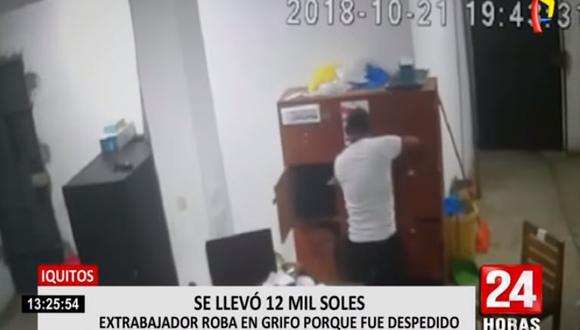 Cámaras de seguridad, captaron el preciso momento en que este sujeto ingresa al local y luego fuga con todo lo robado. (Video: 24 horas)