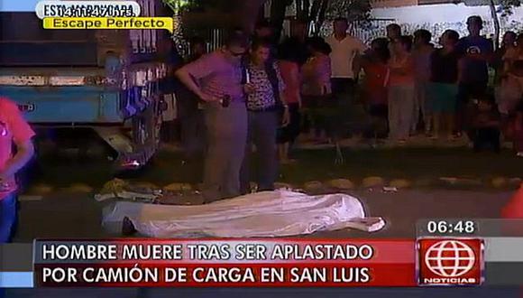 Hombre murió aplastado por camión en San Luis. (Captura de TV)