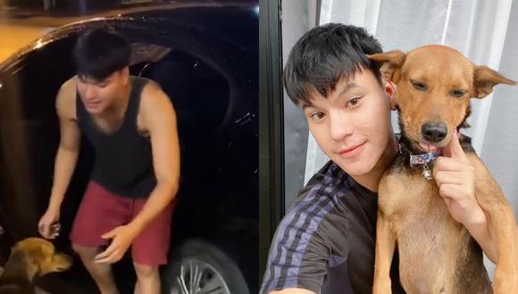 Un video viral muestra a un tailandés haciendo de todo para que un perro sin hogar con el que se encontró en medio de su celebración lo acompañara de vuelta a su vivienda. | Crédito: Yutthaphum Kaewekhem / Facebook.