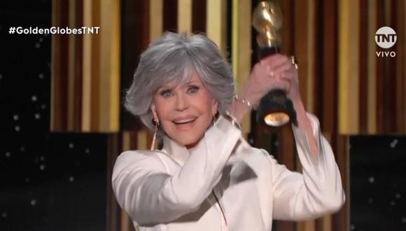 Jane Fonda recibió el premio honorífico Cecil B. deMille en los Globos de Oro. (Foto: Captura de TNT)