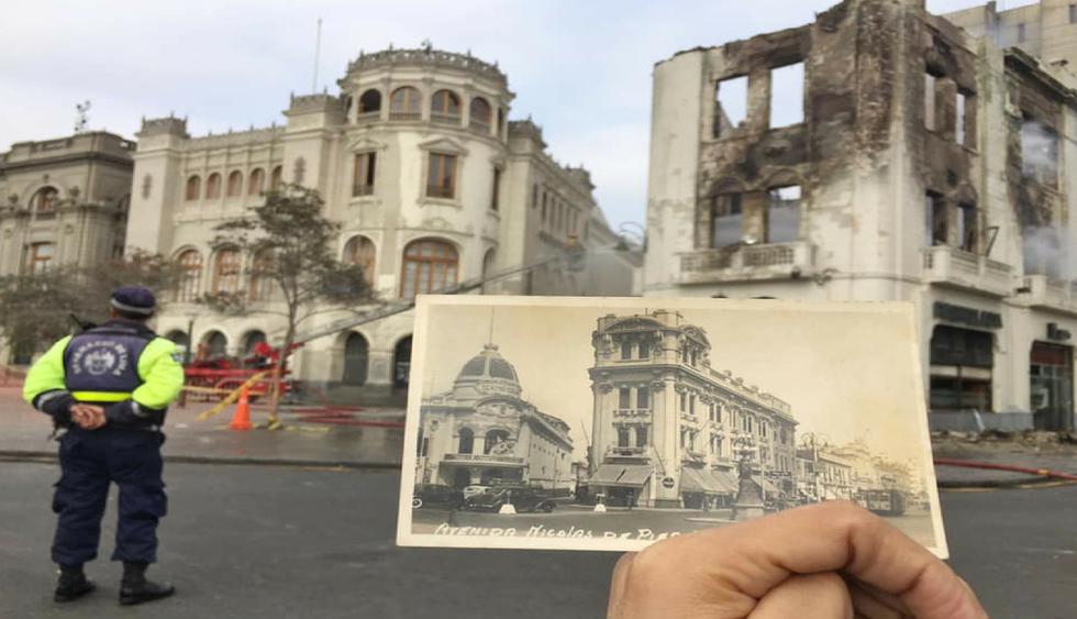 El antes y después del siniestrado edificio Giacoletti. (Foto: Lima Antigua)&nbsp;