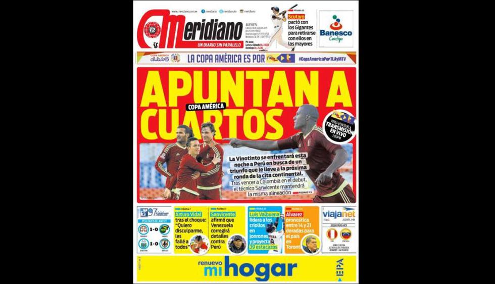 Diarios en Venezuela y Perú esperan un triunfo de su selección. (El Meridiano)