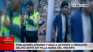 Atrapan, golpean y atan a poste a presunto ladrón en Villa María del Triunfo [VIDEO]