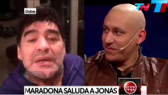 Diego Maradona alentó a Jonás Gutiérrez para vencer el cáncer. (Canal TN de Argentina)