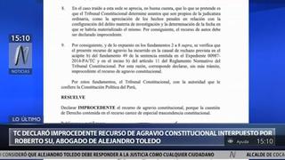 Tribunal Constitucional declara improcedente recurso de agravio presentado por la defensa de Toledo [VIDEO]