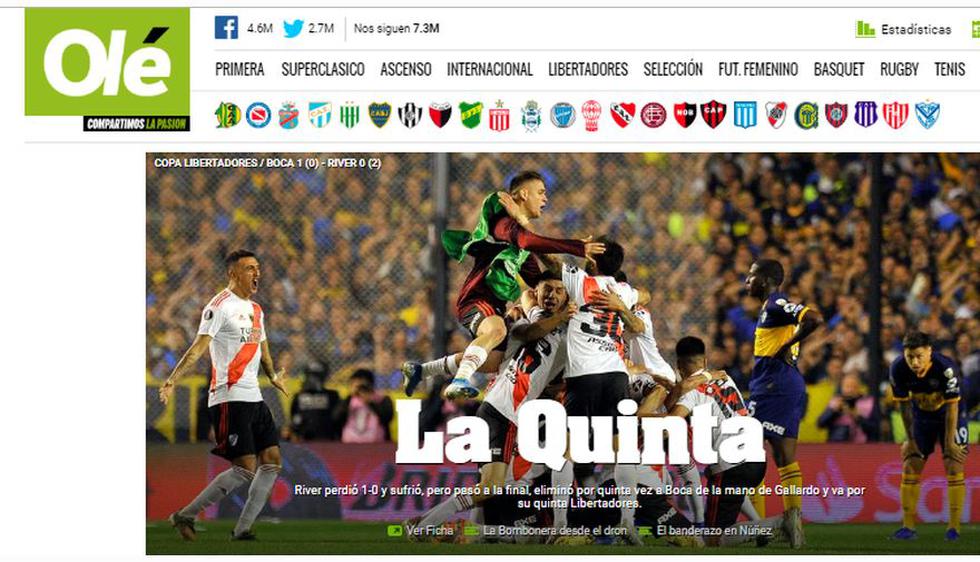 Así informa el mundo sobre la clasificación de River Plate a la final de la Copa Libertadores tras eliminar a Boca Juniors.