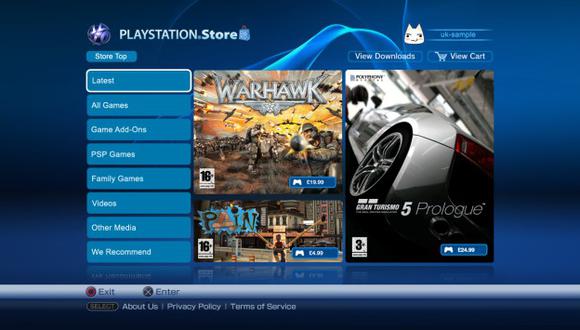 Captura de la página de inicio de la PS Store para Reino Unido.