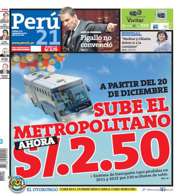 Sube el Metropolitano S/.2.50 - 2014-12-12