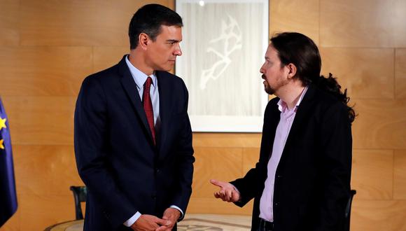 Mandatario español, Pedro Sánchez, y el líder político Pablo Iglesias. (Foto: EFE)