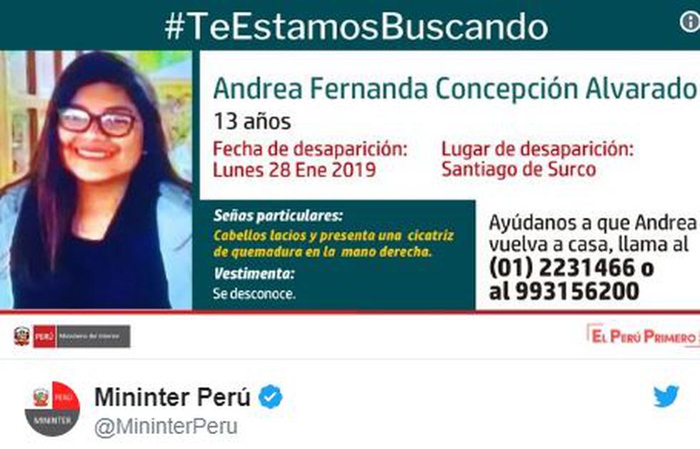Mininter anunció la búsqueda de la menor hija del conocido magistrado tras darse a conocer su desaparición en Santiago de Surco. (Mininter)