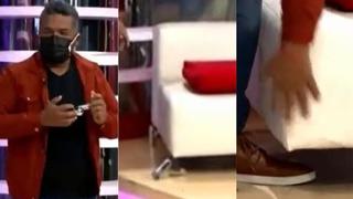 ‘Choca’ Mandros reaccionó así tras sentarse en sillón y romper la pata en programa en vivo [VIDEO]