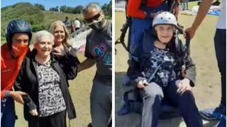 Mujer festejó sus 94 años tirándose en parapente