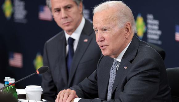 El presidente de los EE. UU., Joe Biden, es el anfitrión de la Cumbre de países de las islas del Pacífico y los EE. UU. con el secretario de Estado, Antony Blinken, en el Departamento de Estado en Washington, DC, el 29 de septiembre de 2022. (Foto de Oliver Contreras / AFP)
