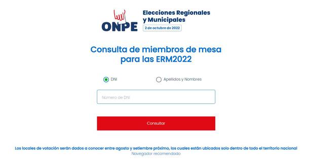 ONPE will inform the voting location in this portal.