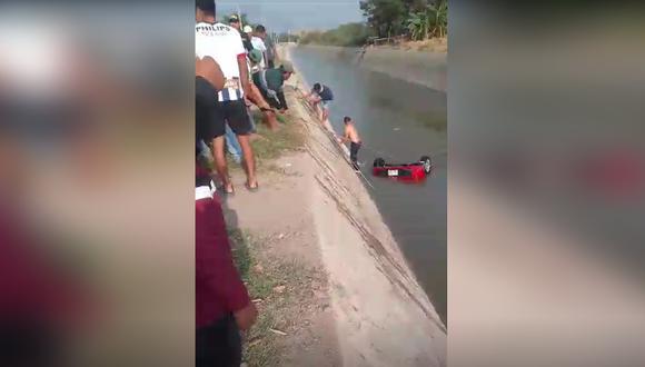 Lambayeque: joven murió ahogado luego de que su auto cayó al río Taymi. Foto: Captura
