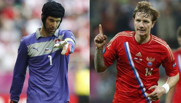 Cech y Pavlyuchenko, las figuras de República Checa y Rusia, respectivamente. (Reuters)