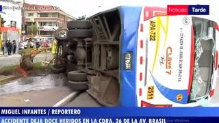 Jesús María: doce heridos dejó despiste y volcadura de bus en la avenida Brasil